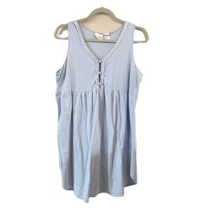 VTG Body Drama  Womens Large Baby blue 100% cotton Nighty  Pajama Dress Lace